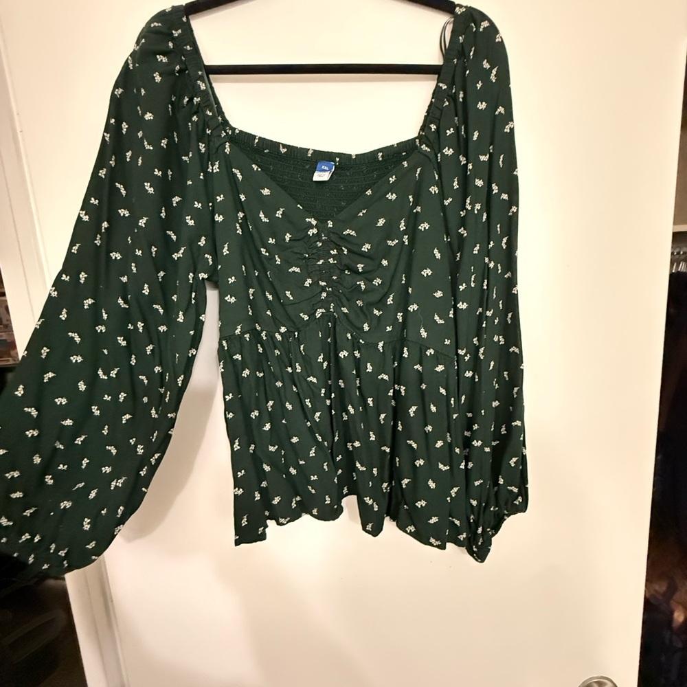 Old Navy Dark Green Floral Blouse